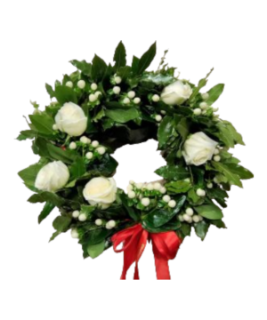 Coroncina per laurea con Rose bianche e hypericum bianco