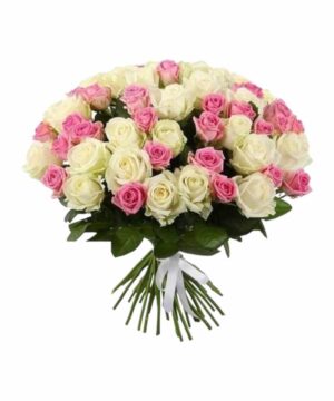 Bouquet di 50 rose bianche e rosa