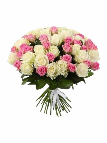 Bouquet di 50 rose bianche e rosa