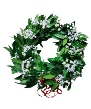 Coroncina per laurea con hypericum bianco e gypsophila