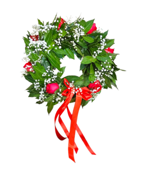 Coroncina per laurea con rose rosse e gypsophila