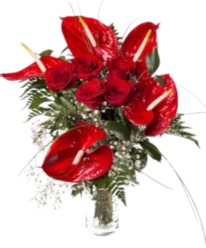 Bouquet di anthurium e rose rosse