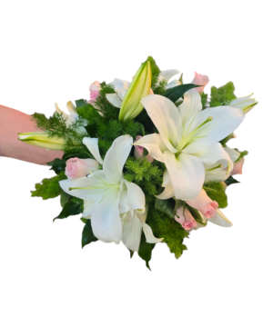 Bouquet da sposa lilium e rose rosa