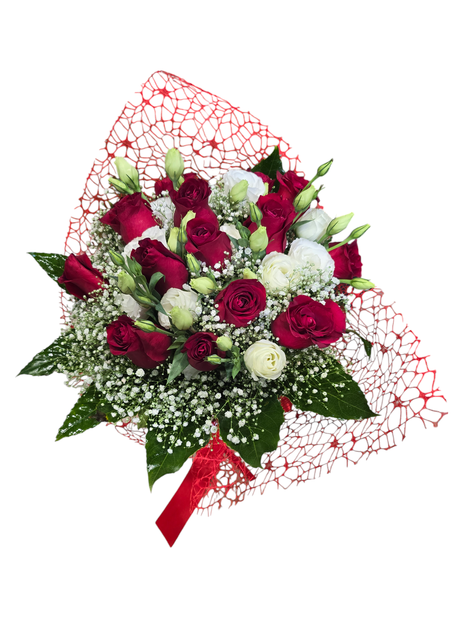 Featured image for “Bouquet di rose rosse ed elisiantus”