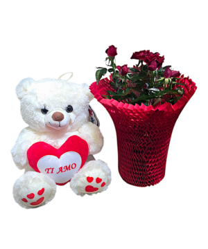 Orsetto con pianta di rose