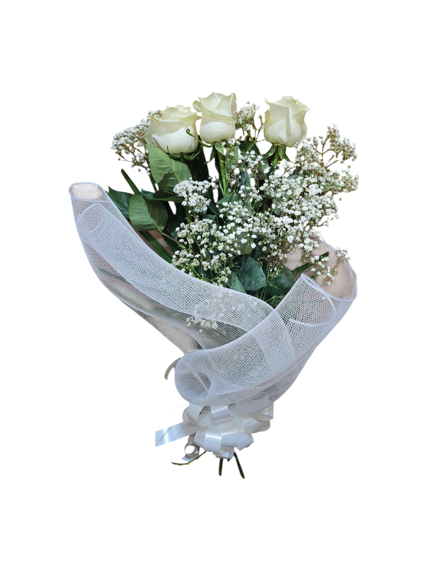 Featured image for “Bouquet di 3 Rose bianche a gambo lungo”