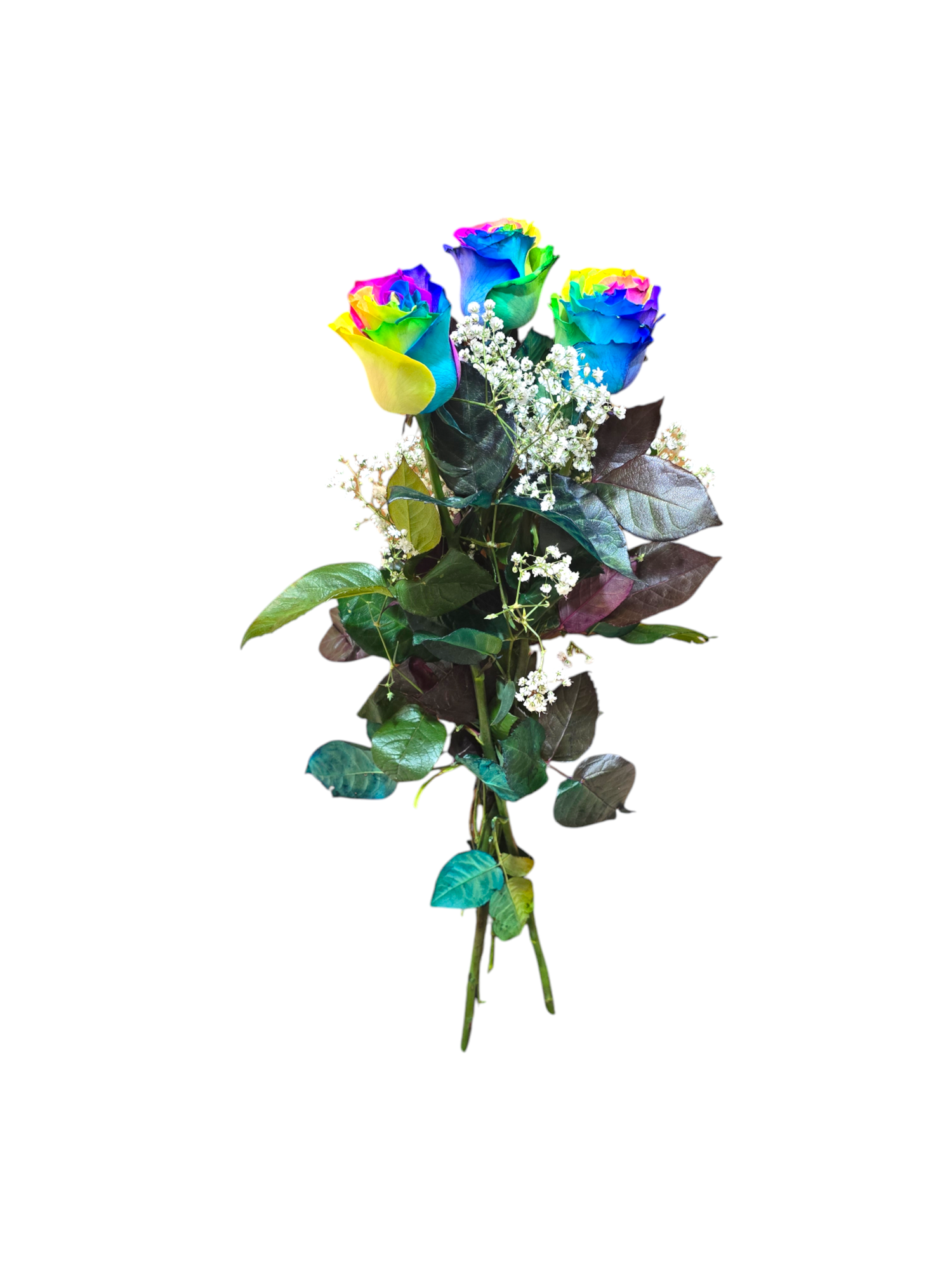 Featured image for “Bouquet di 3 Rose rainbow a gambo lungo”