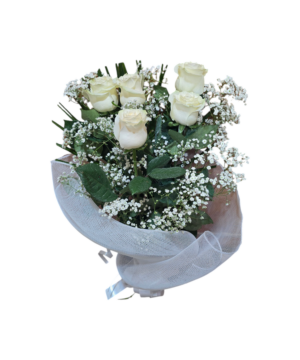 Bouquet di 5 Rose bianche a gambo lungo