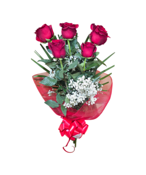 Bouquet di 5 Rose a gambo lungo