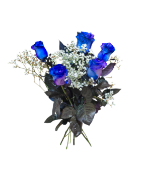 Bouquet di 5 Rose blu a gambo lungo