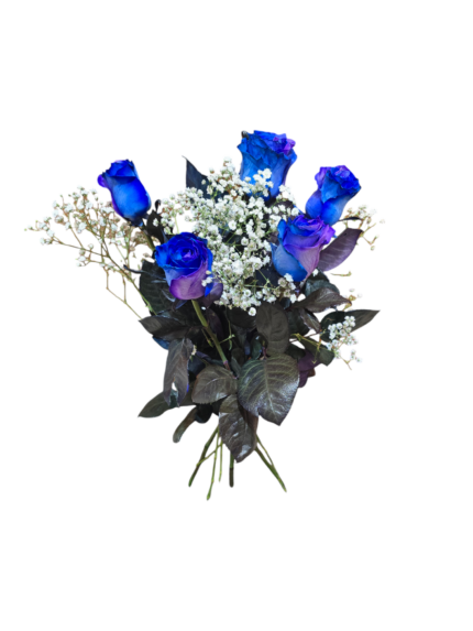 Bouquet di 5 Rose blu a gambo lungo