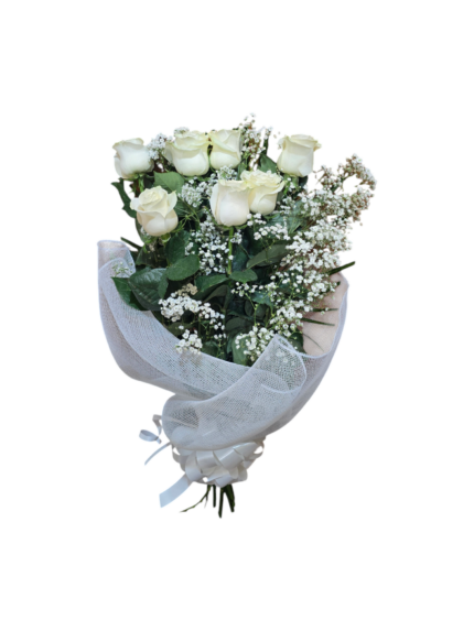 Bouquet di 7 Rose bianche a gambo lungo