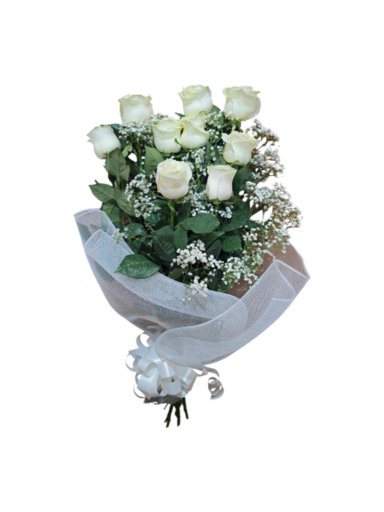 Bouquet di 9 Rose bianche a gambo lungo