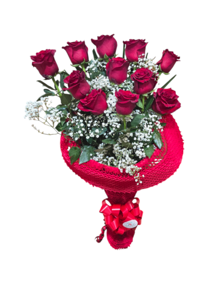 Bouquet di 12 Rose rosse Gambo lungo