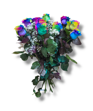 Bouquet di 12 Rose rainbow a gambo lungo