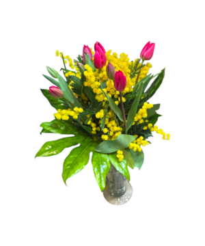 Bouquet di tulipani e mimosa