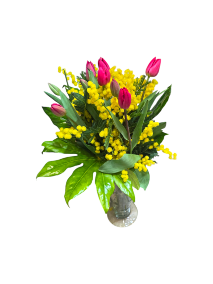 Bouquet di tulipani e mimosa