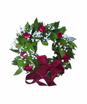 Coroncina per laurea con rose bordeaux e gypsophila