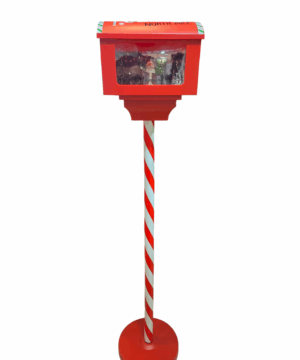 Casetta postale natalizia animata con Babbo Natale e neve artificiale spenta