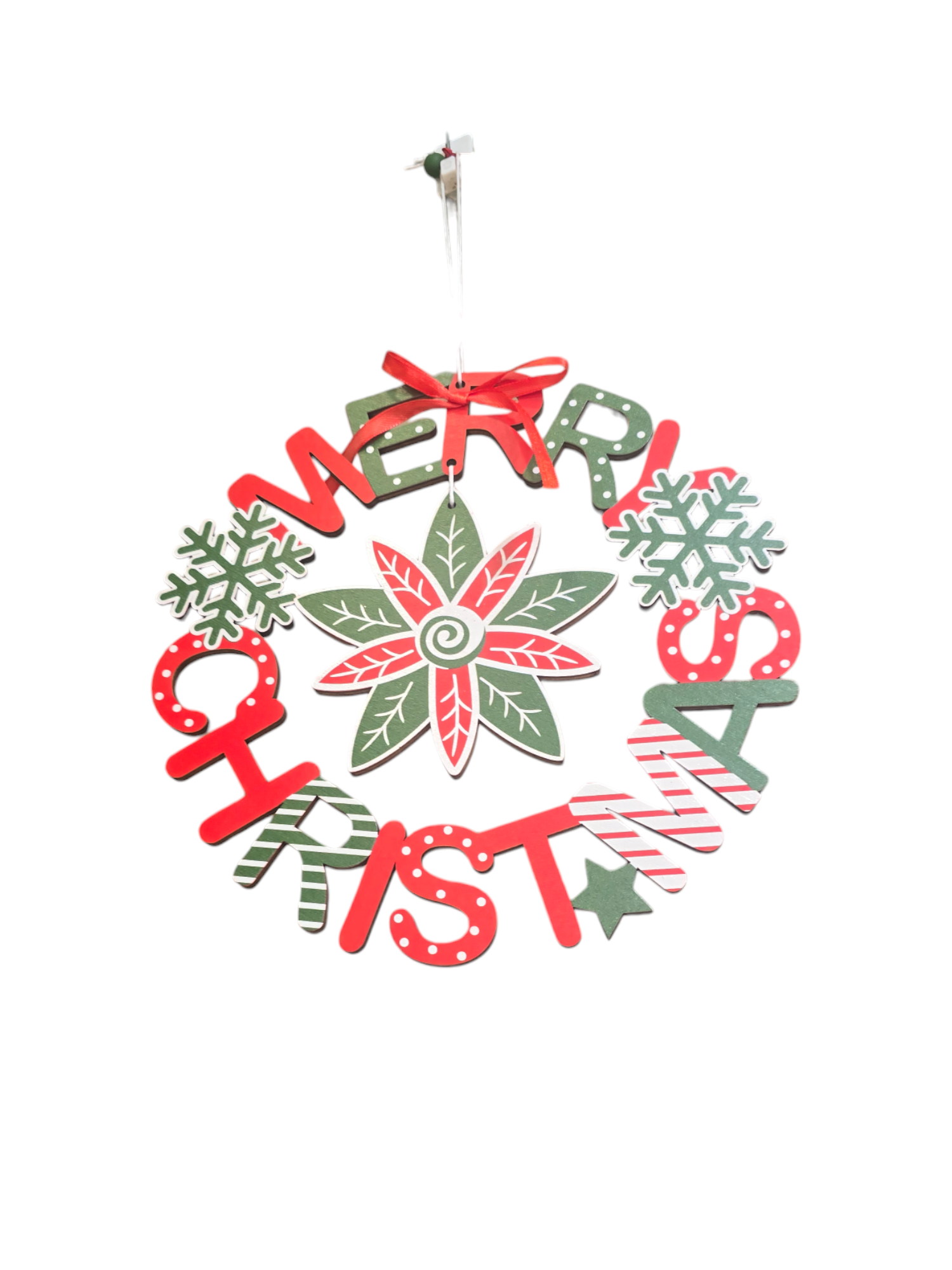 Ghirlanda Natalizia “Merry Christmas” – In Legno (Gnomo/Fiore)