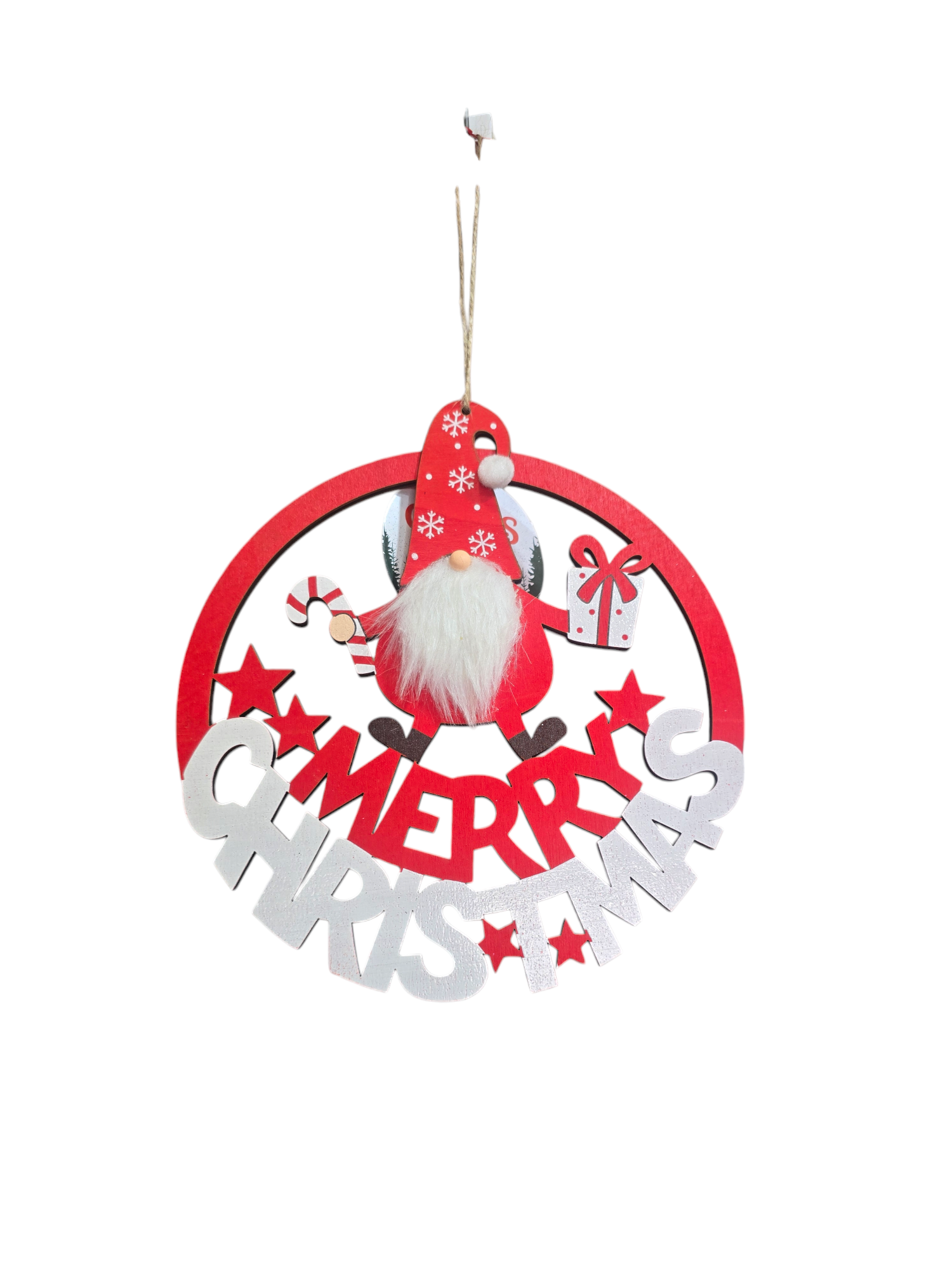 Ghirlanda Natalizia “Merry Christmas” – In Legno (Gnomo/Fiore) - immagine 3