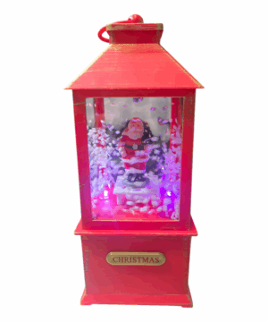 Lanterna natalizia rossa luminosa con neve e luci LED
