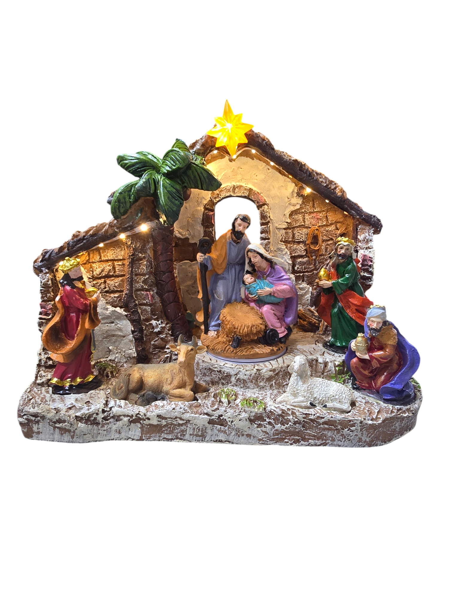 Presepe luminoso con luci LED calde e stella cometa gialla
