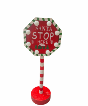 Segnale luminoso “Santa Stop Here” spento – cartello natalizio a LED