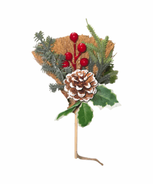 scopetta scacciaguai natalizia con pigna e bacche rosse